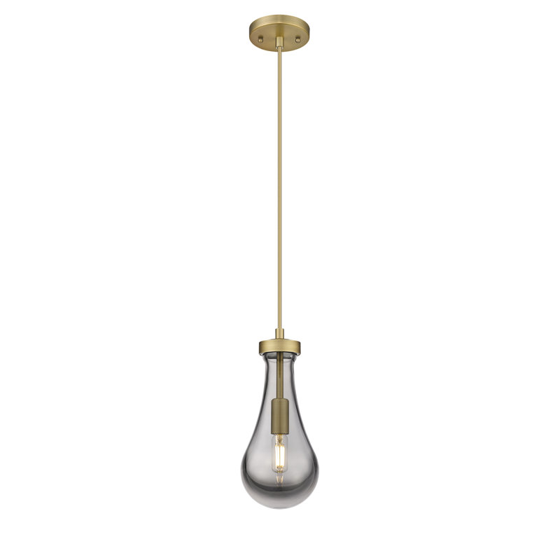Luminaire suspendu à 1 lumière Owego, Laiton brossé, Plaqué couleur fumée, H 12,13 po x l 5,13 po x P 5,13 po