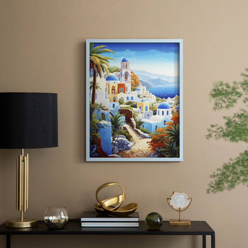 On the Aegean II Framed Print - Solid Wood, Blue, 15" H x 12" W