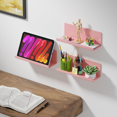 Acrylic Wall Floating Shelves Set Of 2, Wall Shelves White 12 Inch Adhesive Wall Organizer Adhesive Shelf , No Damage, No Drill