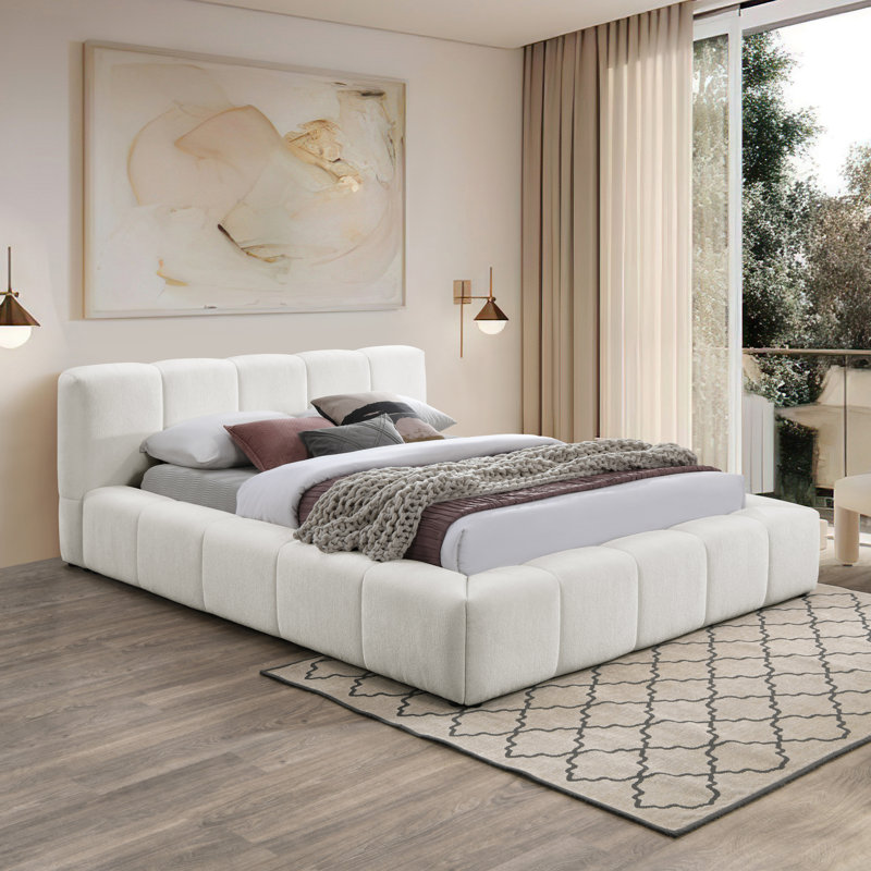 Lit en tissu Carille Chenille, Grand, Tissu chenille crème