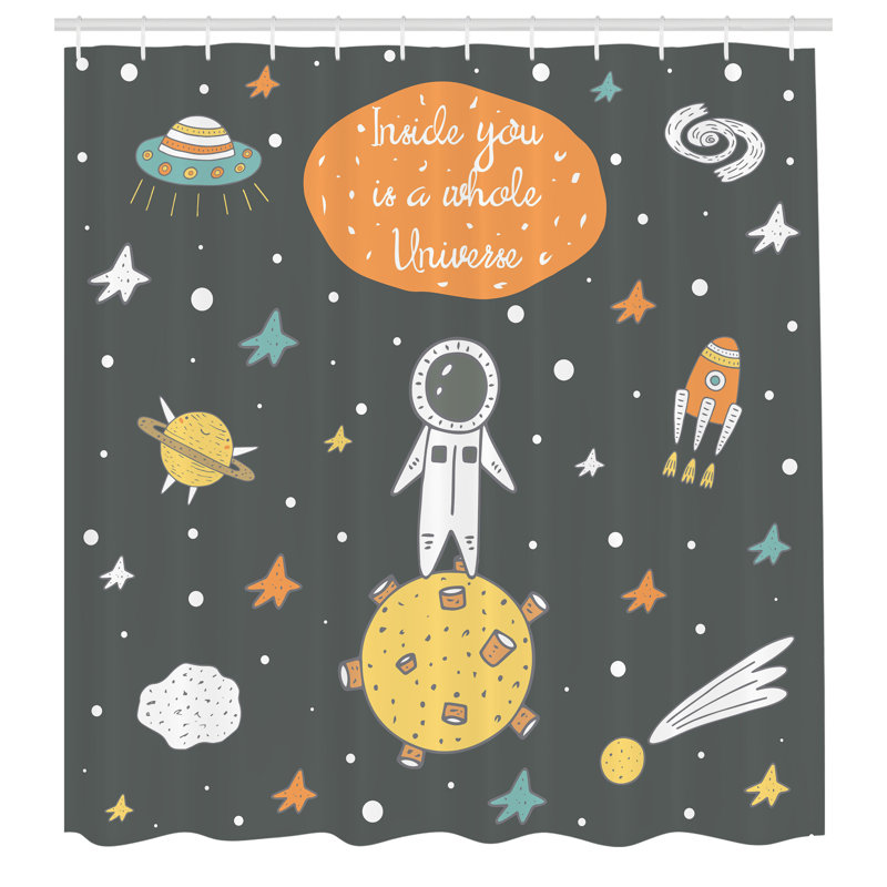 East Urban Home Outer Space Shower Curtain Doodle Astronaut, 75"H x 69"W