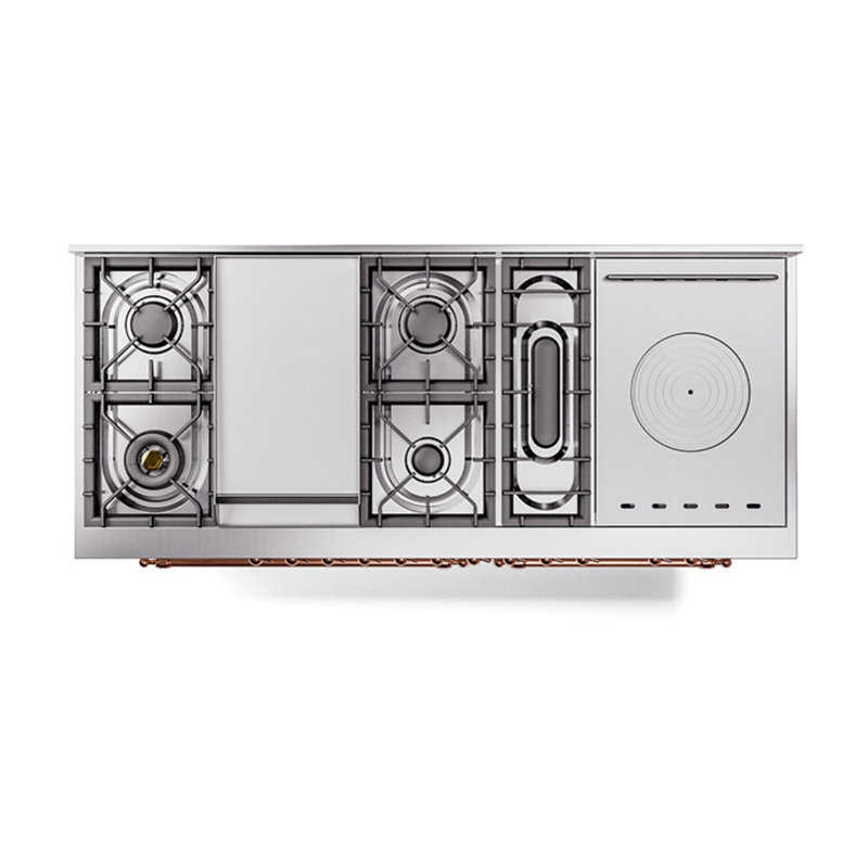 ILVE Nostalgie II Noblesse 60 inch Dual Fuel Range  (7 Sealed Burners + Griddle + French Top, Triple Glass Door, RAL), Copper