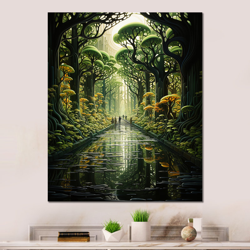 "Surréel chemin vers la nature sauvage I" sur métal, H 20 po x l 12 po x P 1 po