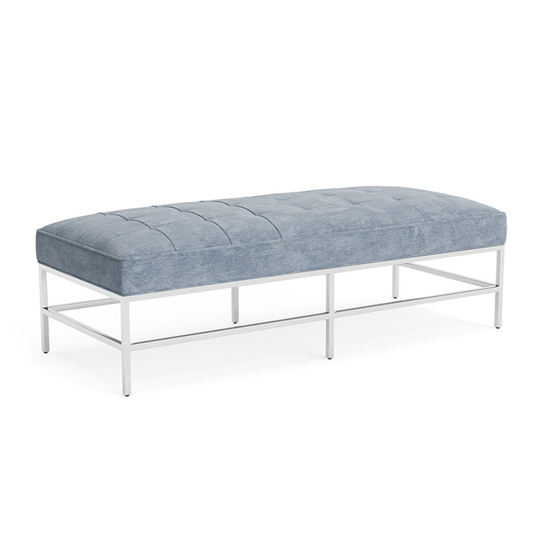 Banc ottoman Major Bench, Chenille rétro - bleu fumé, Acier inoxydable poli