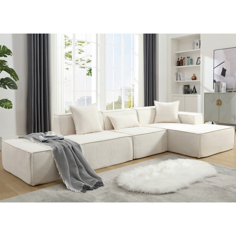 Ensemble de canapé modulaire moderne en forme de L, installation libre, faisant face à droite, tissu éponge, idéal pour les salons et les salons
