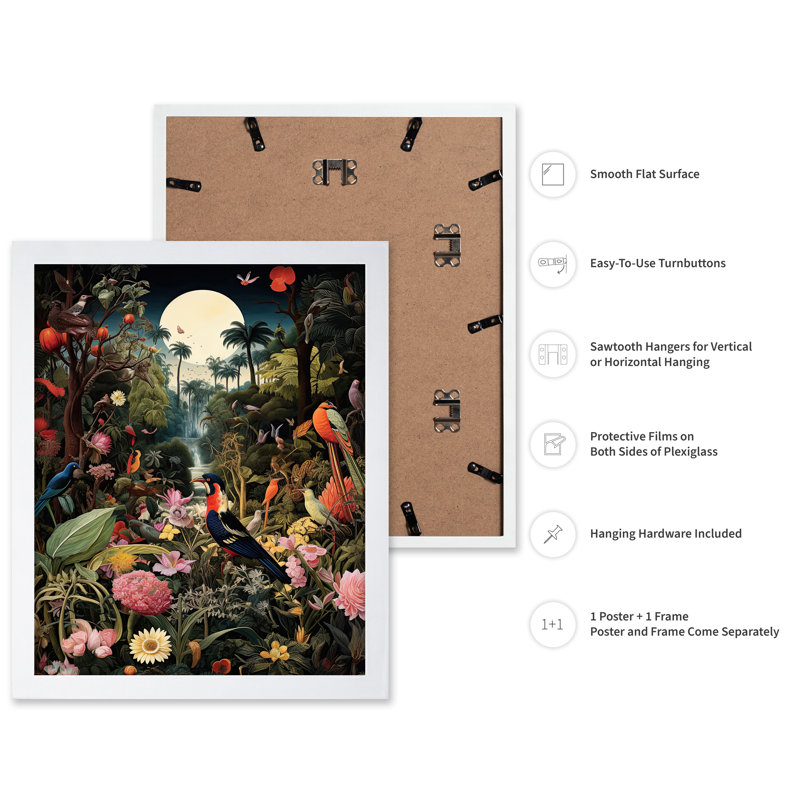 Oiseaux dans la forêt, Poster, White Framed, 08"H x 10"W