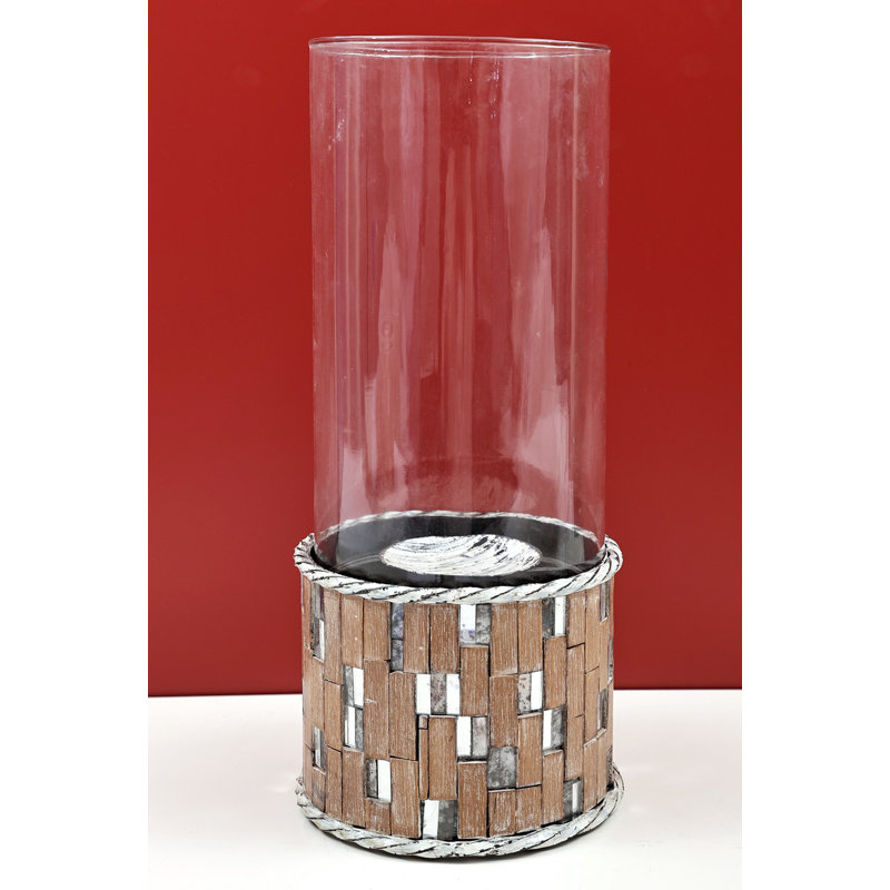 Porte-bougie en verre et bois fait à la main 20 po - Lanterne mosaïque ouragan avec incrustations en miroir