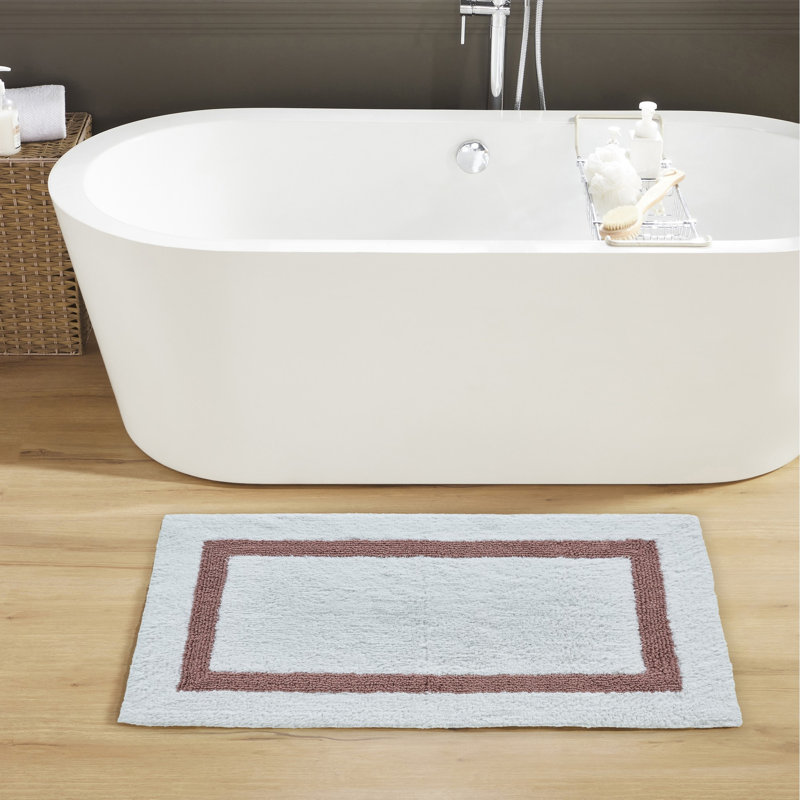 Widman 100% Cotton Tufted Reversible Bath Rug, Soft & Super Absorbent, Machine Washable Bathroom Rug for Shower, Tub & Sink Areas, 24" x 40" Rectangle, White/Pink
