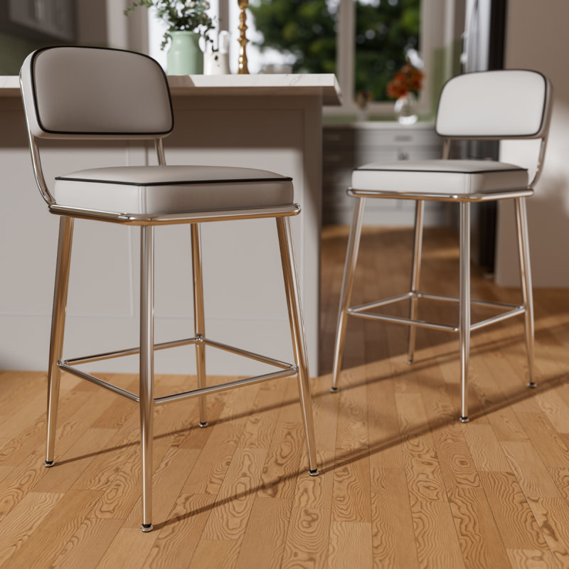 26 inch Counter Height Bar Stools,Leather Bar Stools with Back, Gray, 2