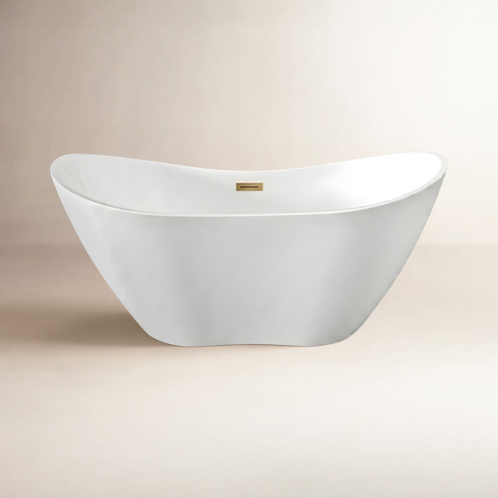 Ophelia 71" Freestanding Soaking Acrylic Bathtub, 59", White/Titanium Gold