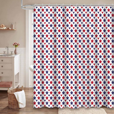 Patriotic Usa Wallpaper White Red Navy Shower Curtain with 12 Hooks