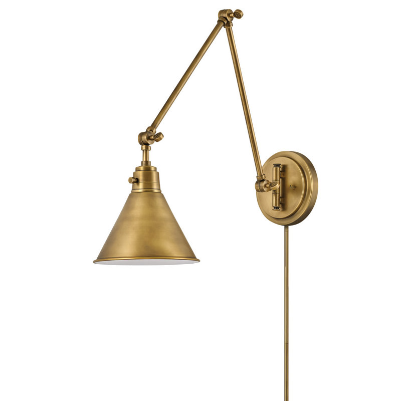 Arti 7.75-in Swing Arm Extendable Single Light Plug-In Sconce with On/Off Switch, Heritage Brass