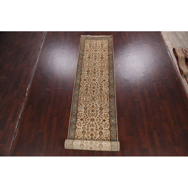 Tapis ivoire noué à la main de conception unique 3 pi 2 po x 18 pi 1 po