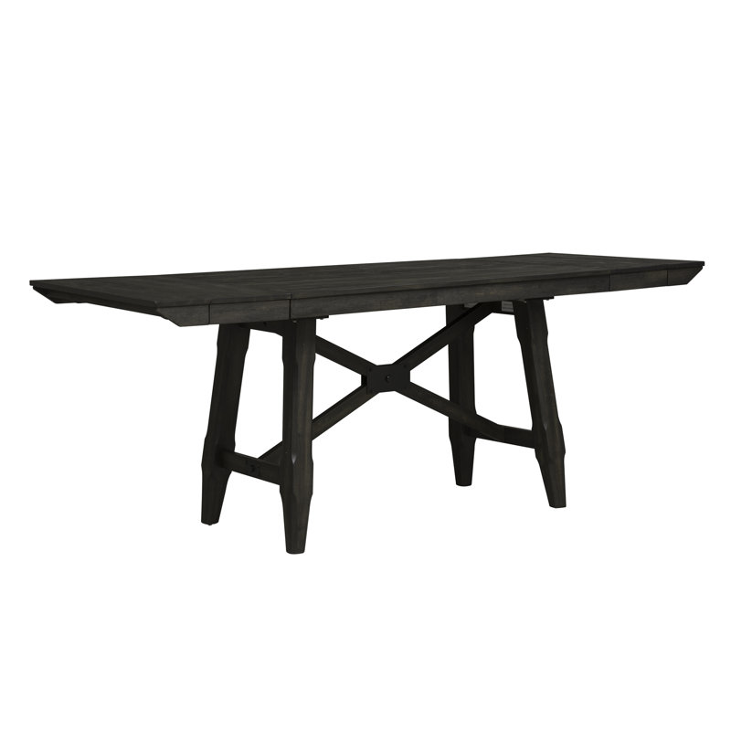 Reber 6 Person Trestle Dining Table Set w/ Upholstered Chairs, 7 Pieces: Table, 6 Chairs