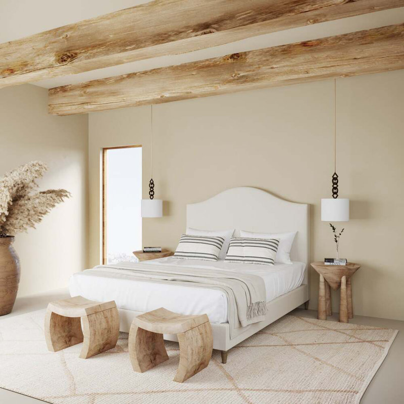 Montague Upholstered Bed, King, Box Weave Linen Bluebell, Weathered