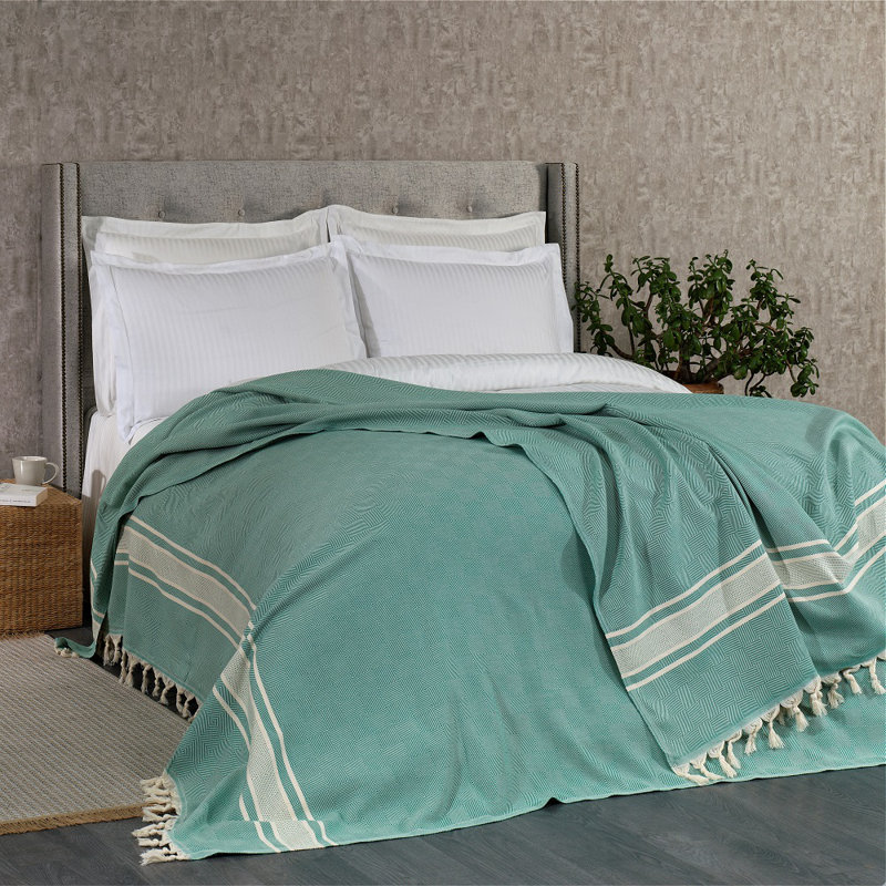Eptakomi Cotton Chevron / Zig Zag Bedspread, 220 W x 260cm L, Green