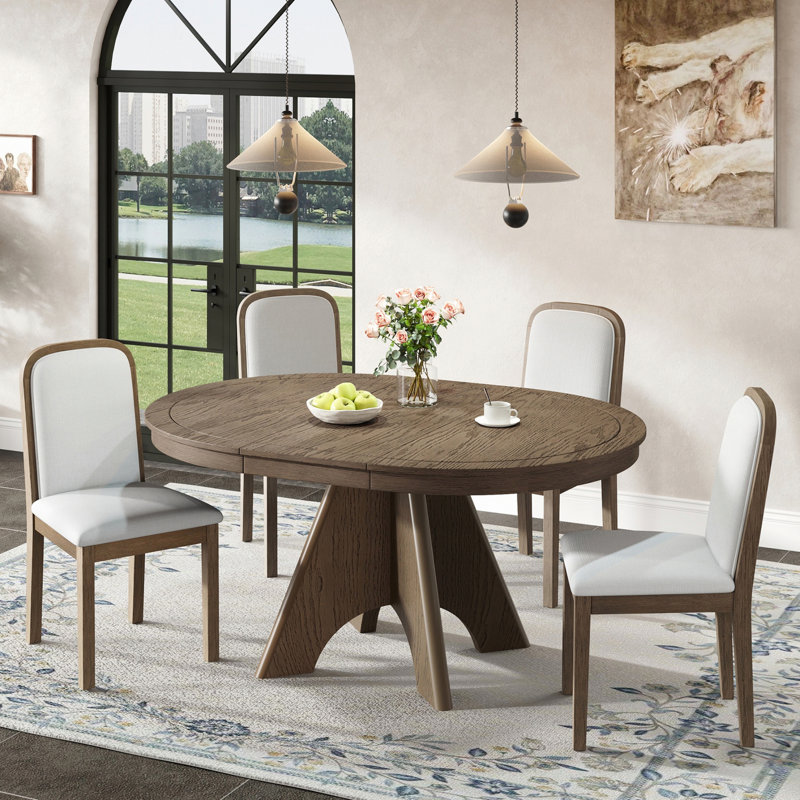 Ensemble de table de salle à manger extensible 5 pièces, table à abattants cachée et 4 chaises rembourrées, Espresso