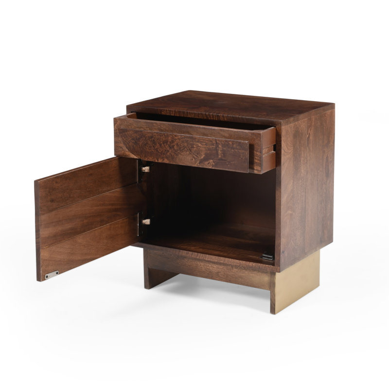 Table de chevet en bois avec 1 tiroir, finition noyer