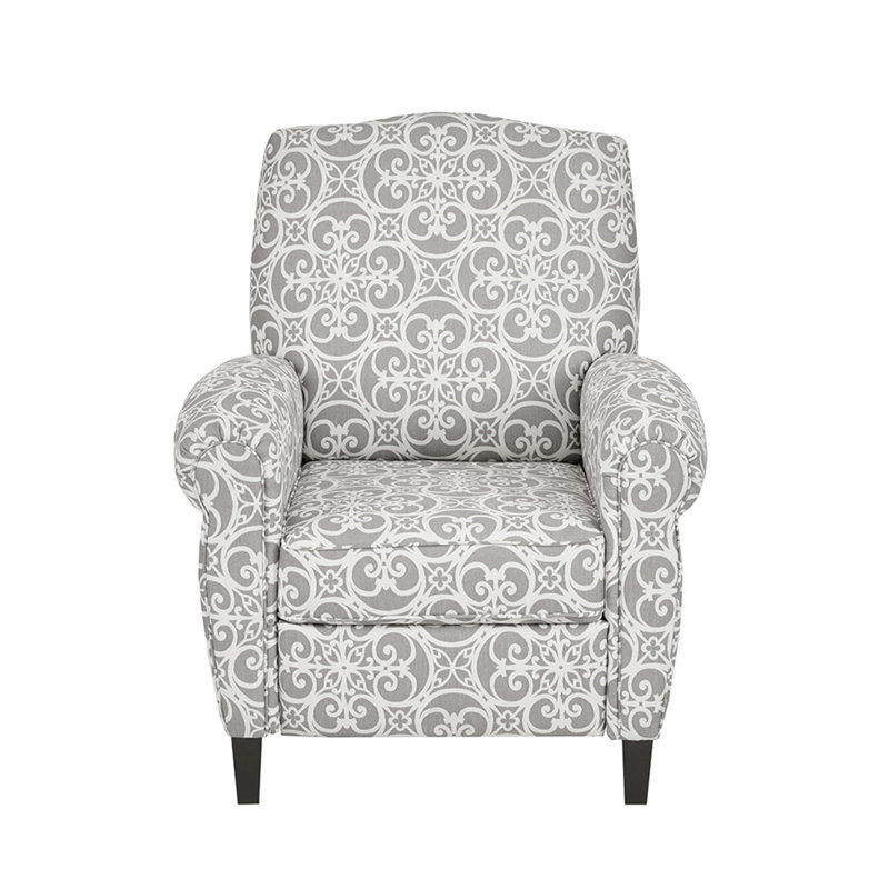 Stylish Push Back Recliner, Accent Chair, White/Gray Polyester