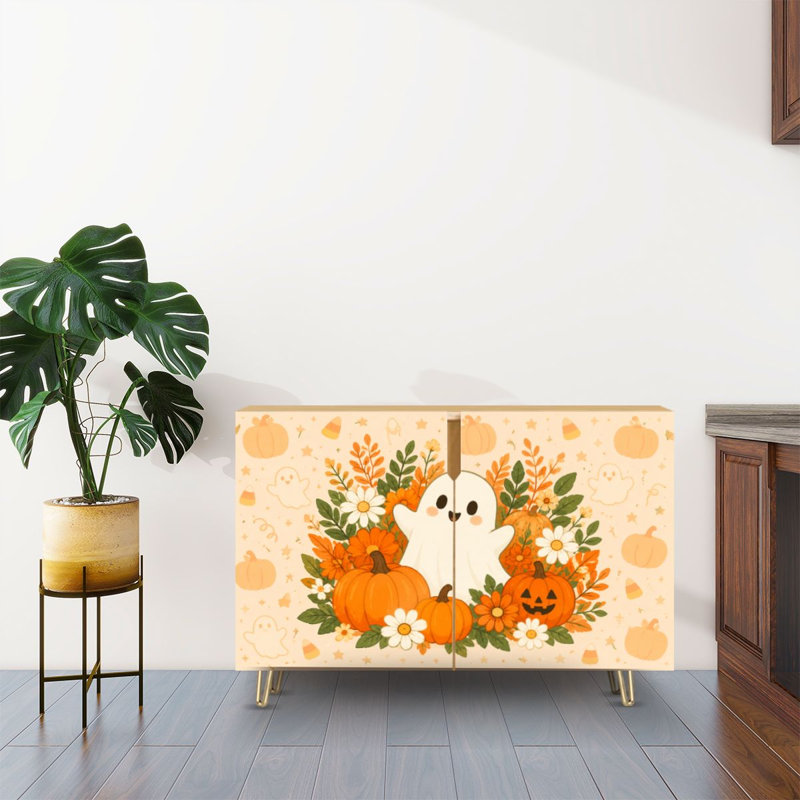 Buffet buffet avec rangement Mignon Halloween citrouille fantôme floral automne avec 2 portes pour le salon et la cuisine