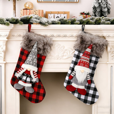 2Pcs Christmas Stockings, Checked Socks For Fireplace, Festive Home Decor And Gift Bag Ideas