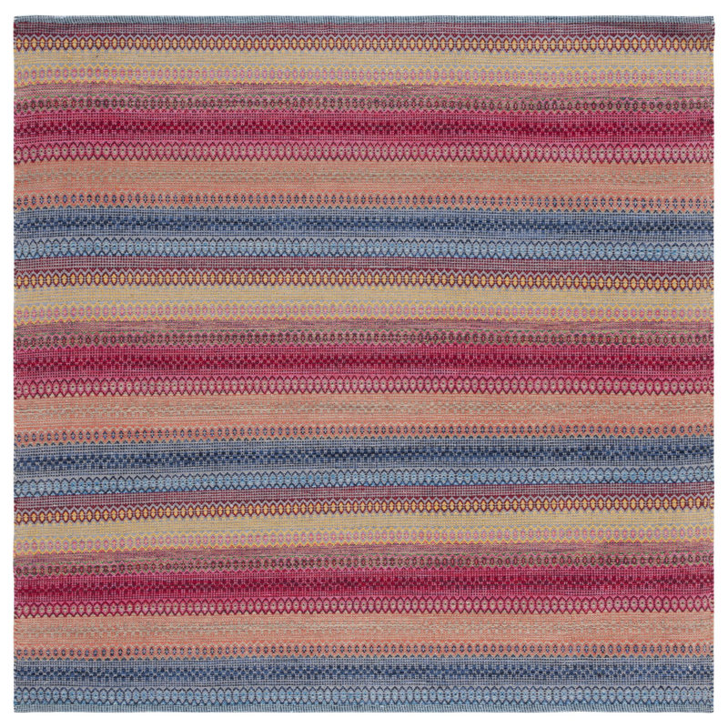 Montauk Flat Weave Cotton Striped Rug, Square 6'