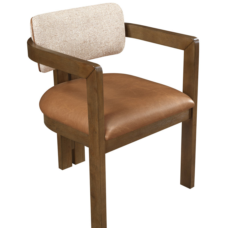 Chaise rembourrée Ravina, Cuir cognac végétalien, Teint en brun