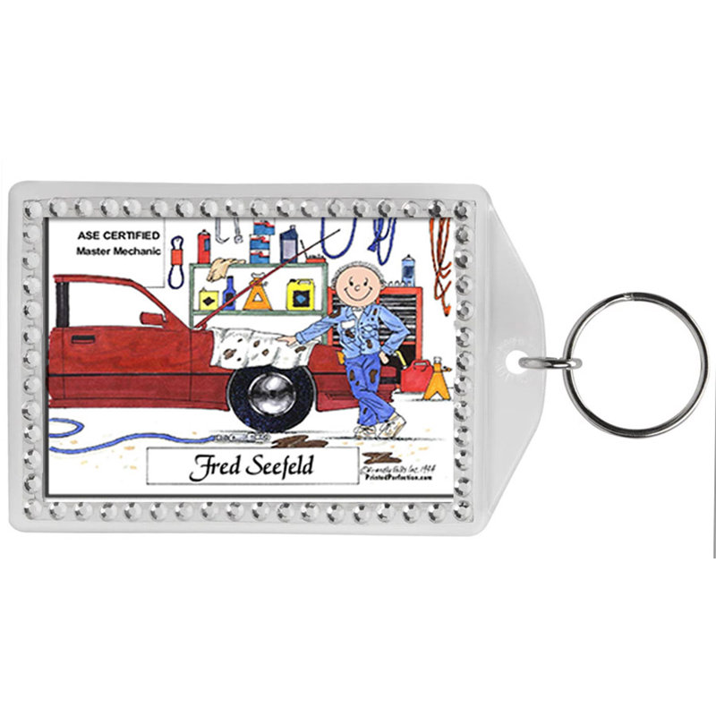 Personalized Friendly Folks Auto Mechanic - Male Rhinestone Bordered Key Chain, Yes