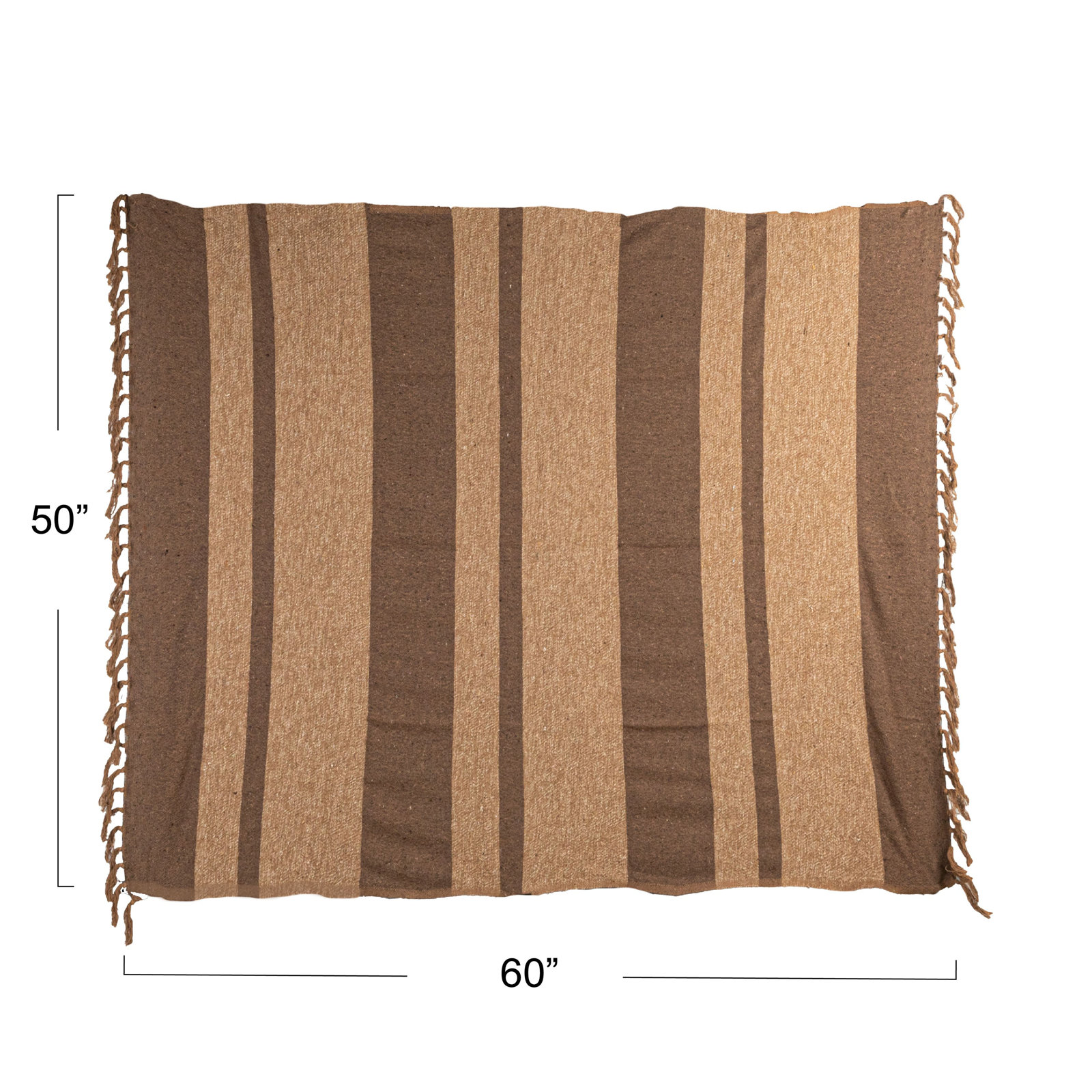 Enny Cotton Blend Hand Woven Throw Blanket, Beige/Brown Striped