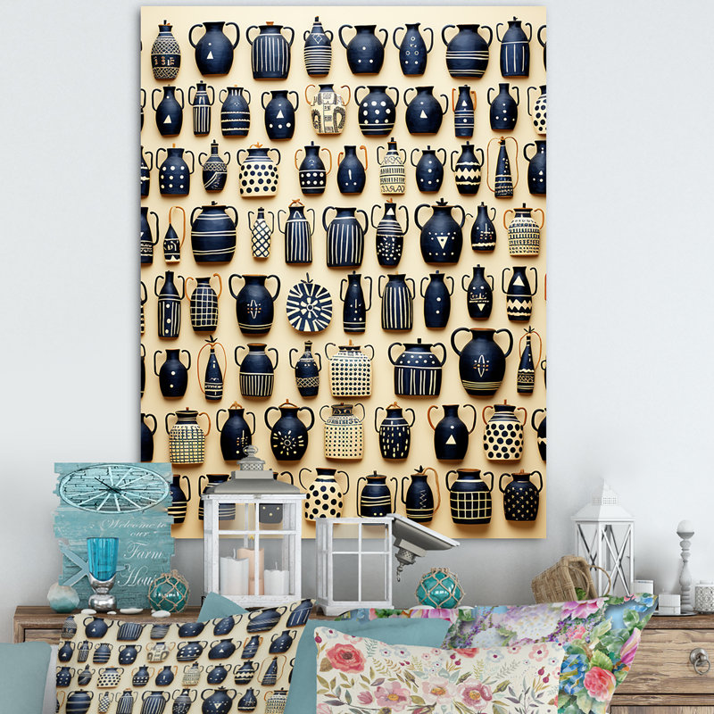 «Black Artistic Pottery Abstraction - Boho Pottery», art mural, Toile tendue, H 40 po x l 30 po x P 1,5 po