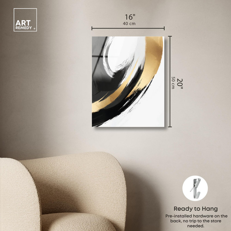 Golden Swirl I, reproduction acrylique sur fond noir et or par Art Remedy, H 20 po x l 16 po