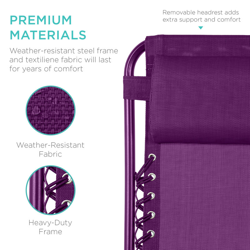  Set Of 2 Zero Gravity Lounge Chair Recliners For Patio, Pool W/ Cup Holder Tray - Amethyst, Amethyst, Amethyst