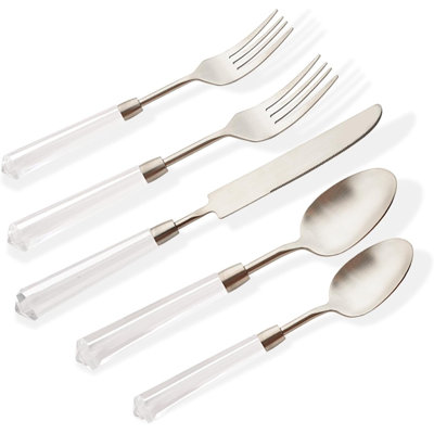 20-Piece Stainless Steel Flatware Set With Clear Acrylic Handle, Luxury Matte Finish Cutlery Set Service For 4, Includes Knives Forks And Spoons, Dishwasher Safe