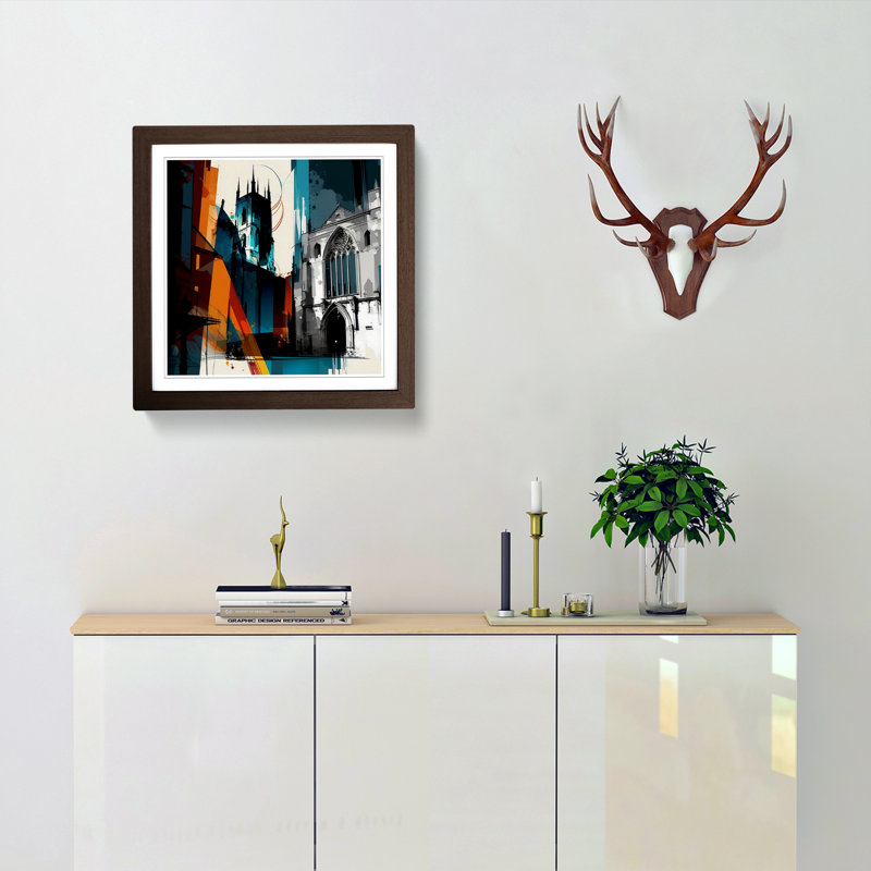 City Of York Abstract Art - Single Picture Frame Print on Wood, Walnut