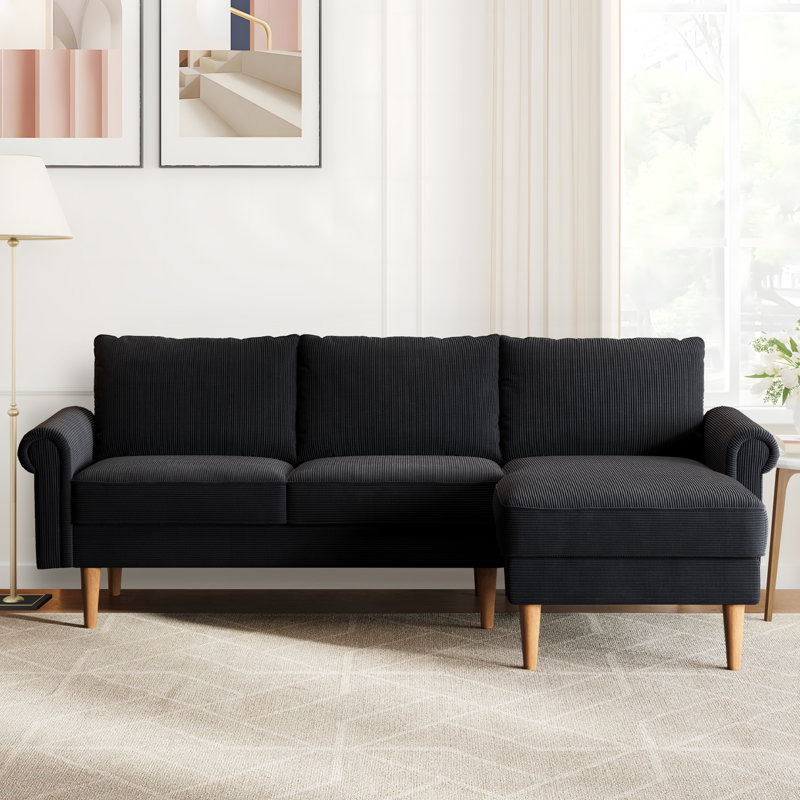 Canapé modulaire rembourré 2 pièces Brevick, Orienté à droite, Mélange de polyester noir