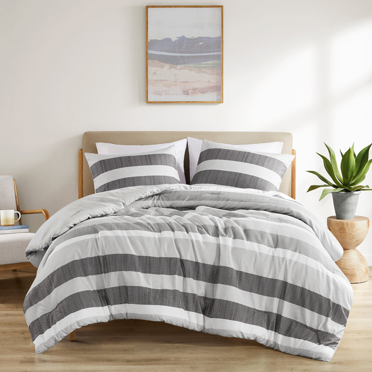Blake Stripe Textured Print Microfiber Comforter Set