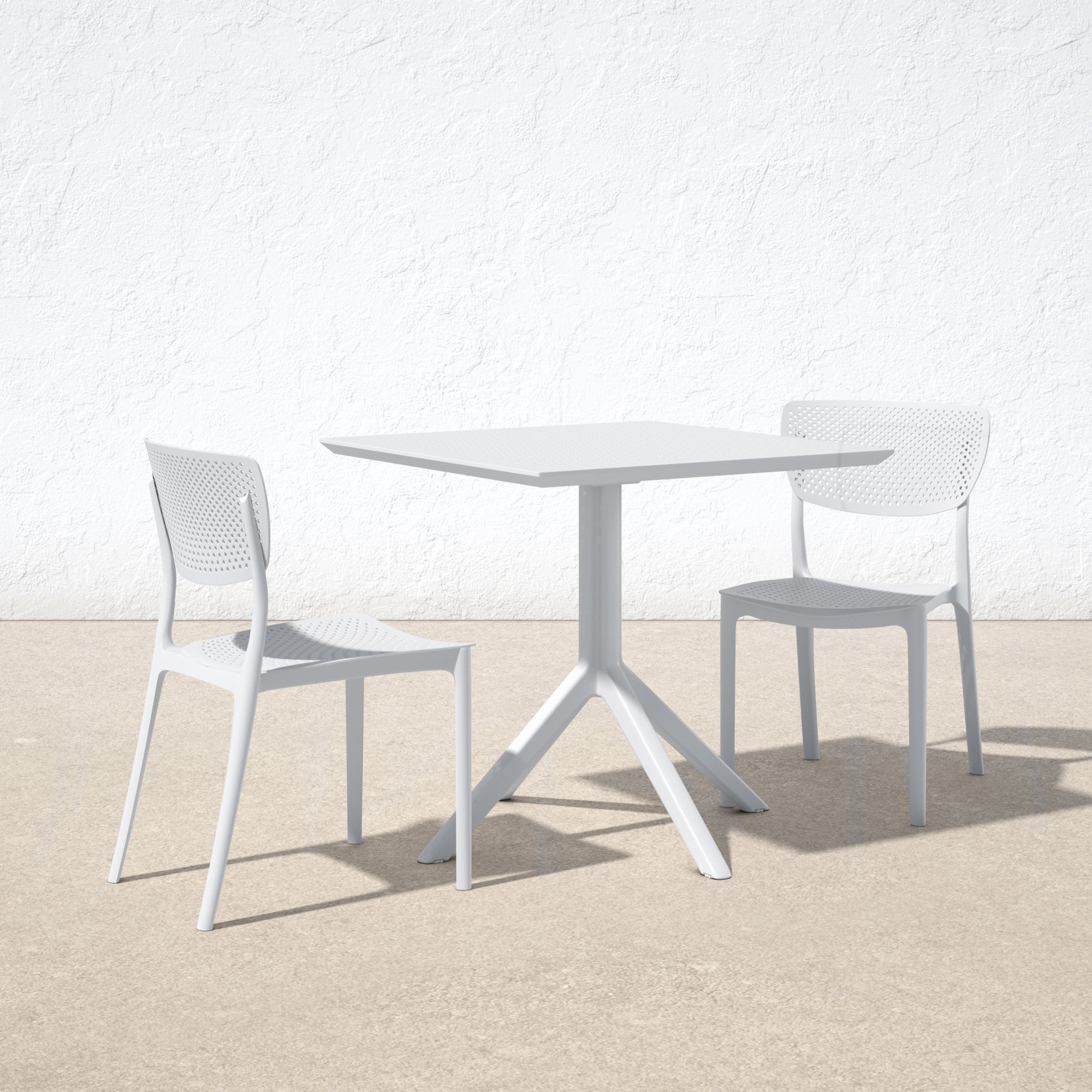 Farrah 31" Square 2-Person Bistro Set, 31.5" D x 31.5" W x 29.5" H, White