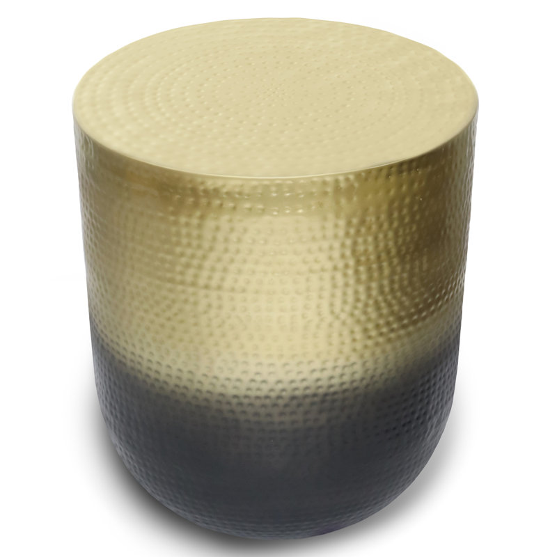 Nova 19"W Metal Boho End Table with Drum Design and Textured Ombre Finish, Gold Ombre