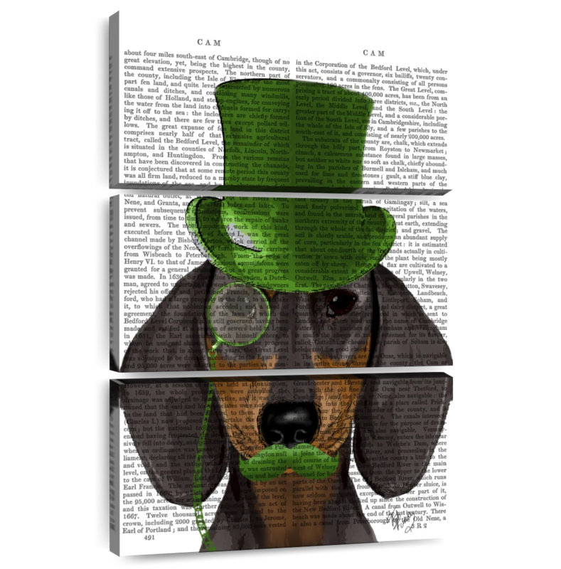Brampt Dachshund With Green Top Hat Black Tan, 74" H x 48" W