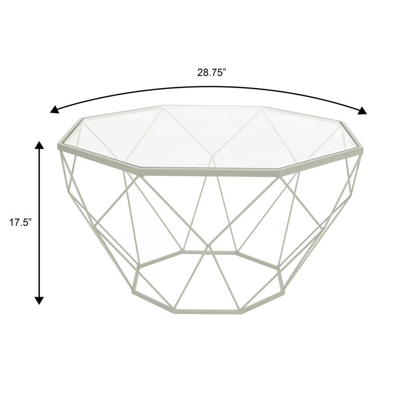 Chenda Modern Octagon Glass Coffee Table – Tempered Glass Top with Geometric Metal Base Centerpiece Minimalist Living Room Accent Table for Home or Office