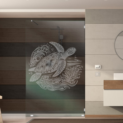 24 In W x  75 In H Shower Fixed Screen in Tempered Glass with Sandblasted Design