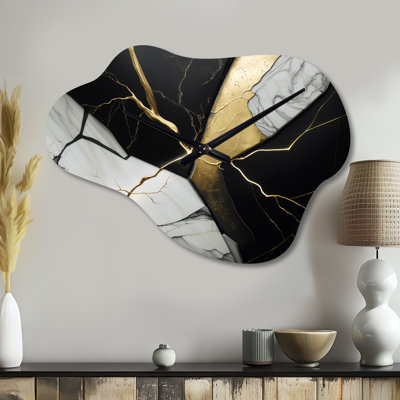 Dorcent Abstract Geode Black IV - Marble Asymmetrical Metal Wall Clock, Modern Cloud Wall Clock Print