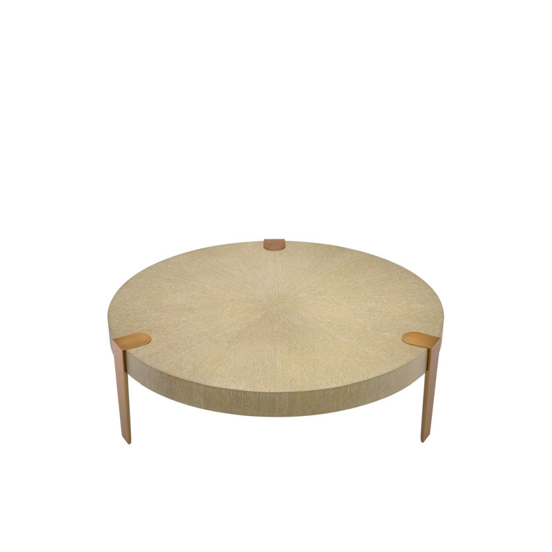 Oxnard Round Washed Oak and Brushed Brass Coffee Table