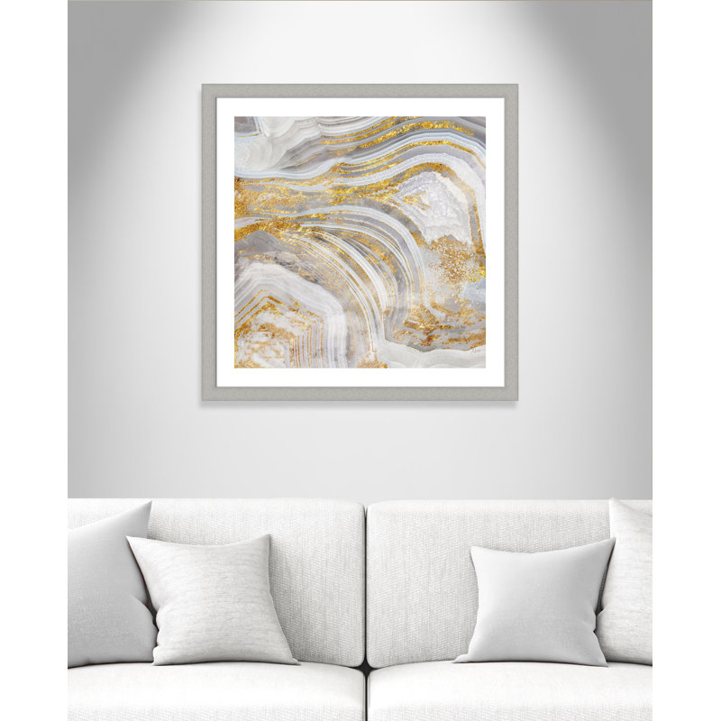 «Agate Allure I» par Vanessa, impression sur papier gris / or, H 33,5 po x l 33,5 po x P 1,25 po, Argent brossé