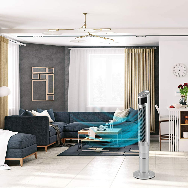 R.W.FLAME 360 Degree Oscillating Tower Fan with Quiet Cooling, 24H Timer, Remote Control, 8 Wind Speed, Silver