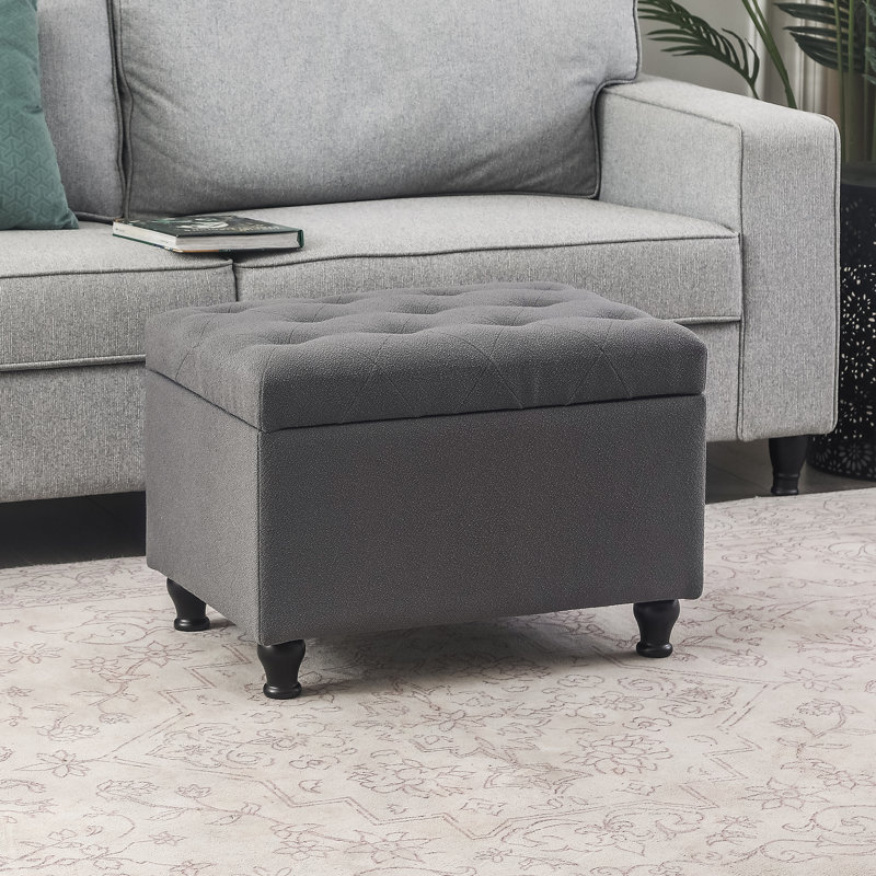 24 Inches Upholstered Storage Ottoman, Gray