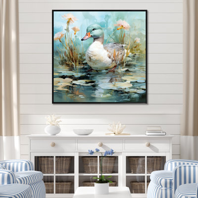 Emerald Duck Floral Pond Reflections I - Art mural animal canard