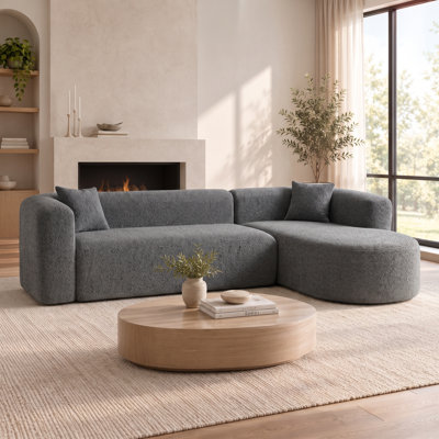 109.4" Modular Sectional Sofa, Modern Curved Back Chenille Cloud Couch, L-Shaped Boneless Sofa with 2 Throw Pillows, Reconfigurable Upholstered Sofa for Living Room