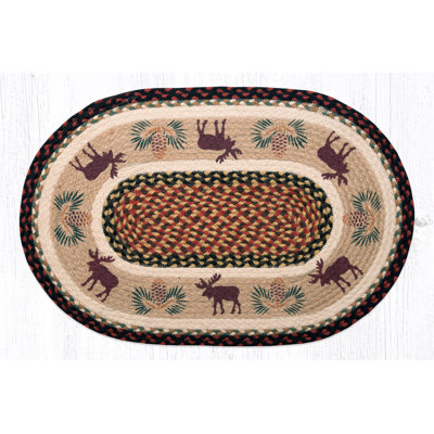  Eco-Friendly Jute Oval Patch Tread Rug Moose and Pinecone, 30" H