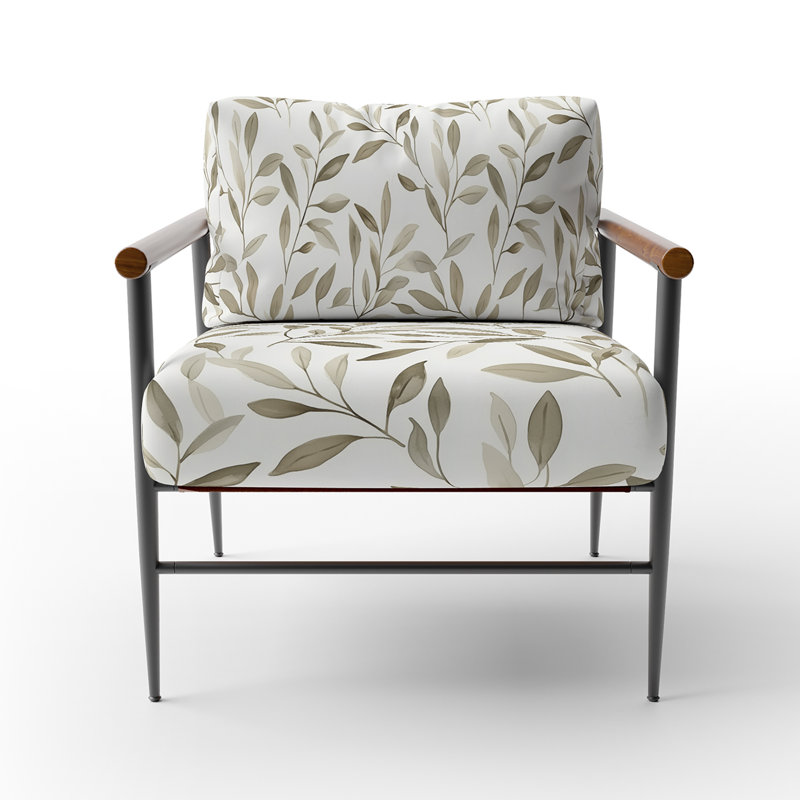 Chaise rembourrée Floral, Bras ronds bruns